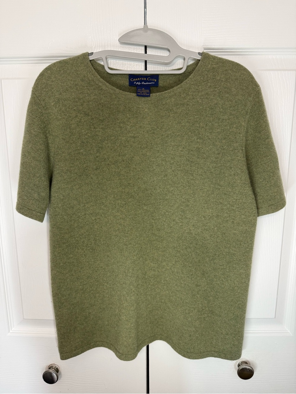 Charter Club 2-Ply Cashmere Short Sleeve Sweater Women’s M Olive Green